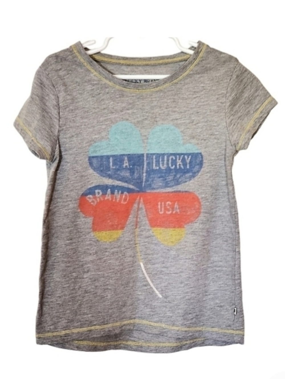 K1026 * Lucky Brand Girls Clover Graphic Tee Gray Size S